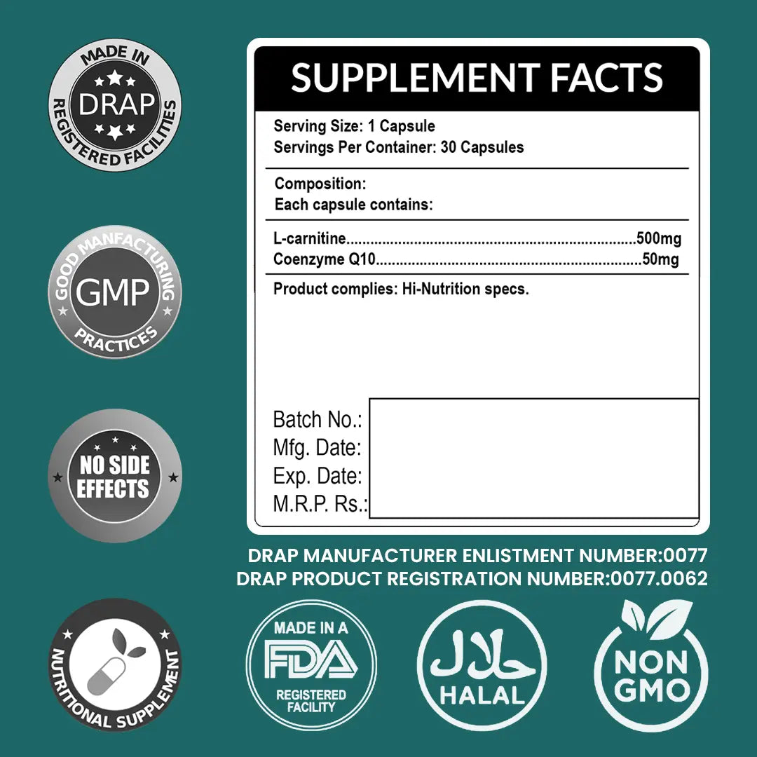 L-QAR – Boost Energy & Heart Health with Coenzyme Q10 & L-Carnitine HI NUTRITION