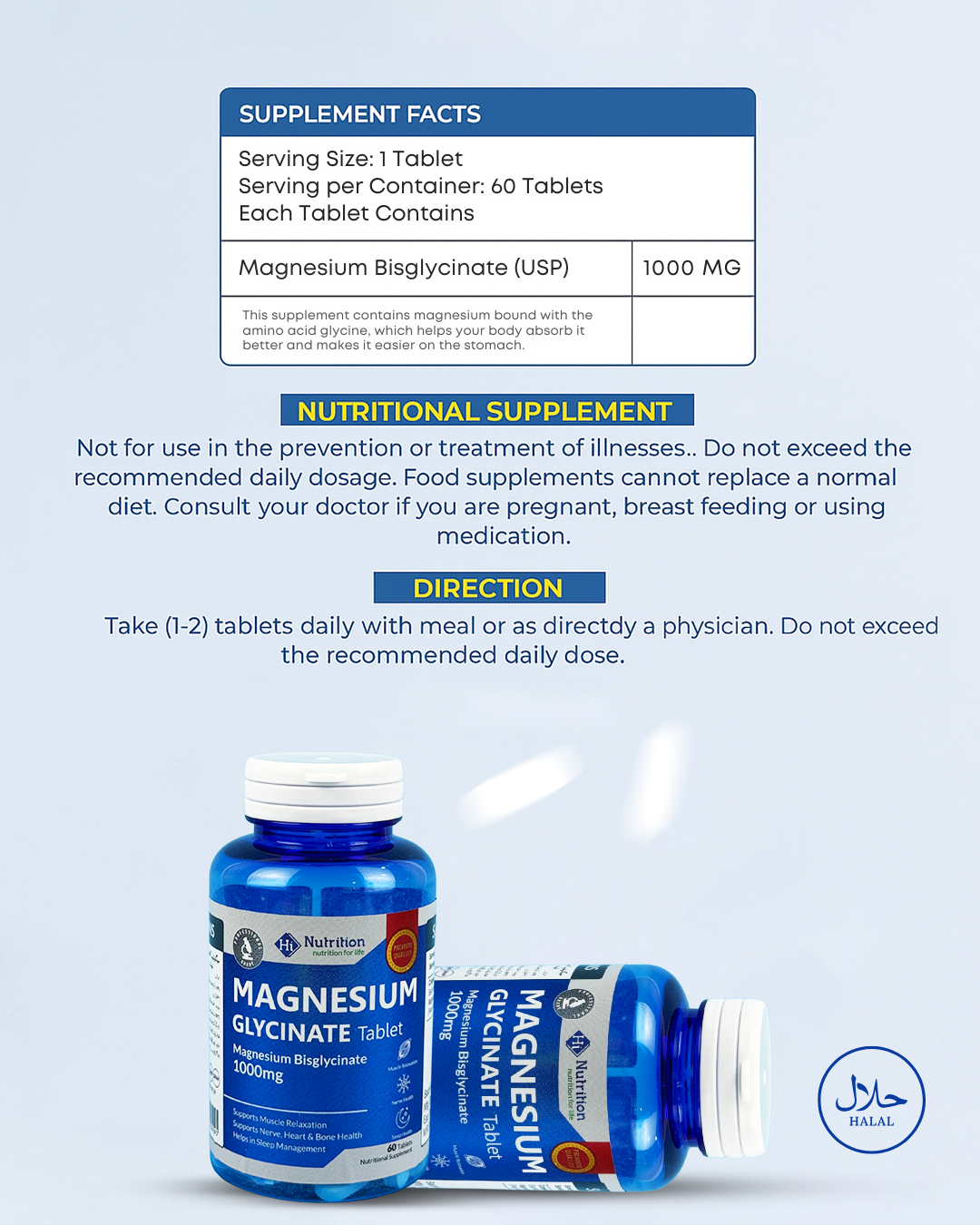 Magnesium Bisglycinate - 1000mg HI NUTRITION