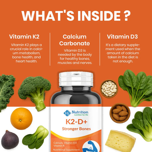 K2-D+ – Boost Bone & Heart Health with Calcium, D3 & K2 HI NUTRITION