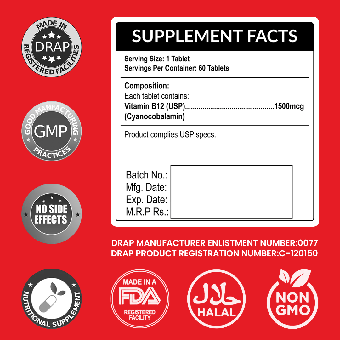 Hi B-12 Supplement – Power-Packed Vitamin for Energy, Mood, and Nervous System Support HI NUTRITION
