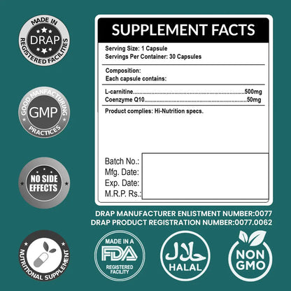 L-QAR – Boost Energy & Heart Health with Coenzyme Q10 & L-Carnitine HI NUTRITION