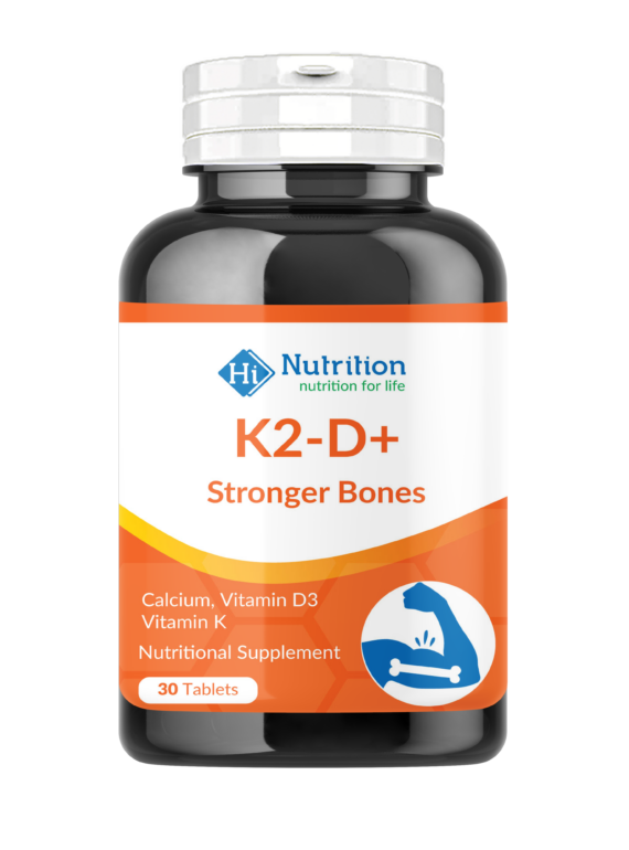 K2D+ supplement bottle – Calcium, Vitamin D3, and Vitamin K2 for bone and heart health